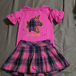Pink Unicorn Squad Dress with Plaid Skirt